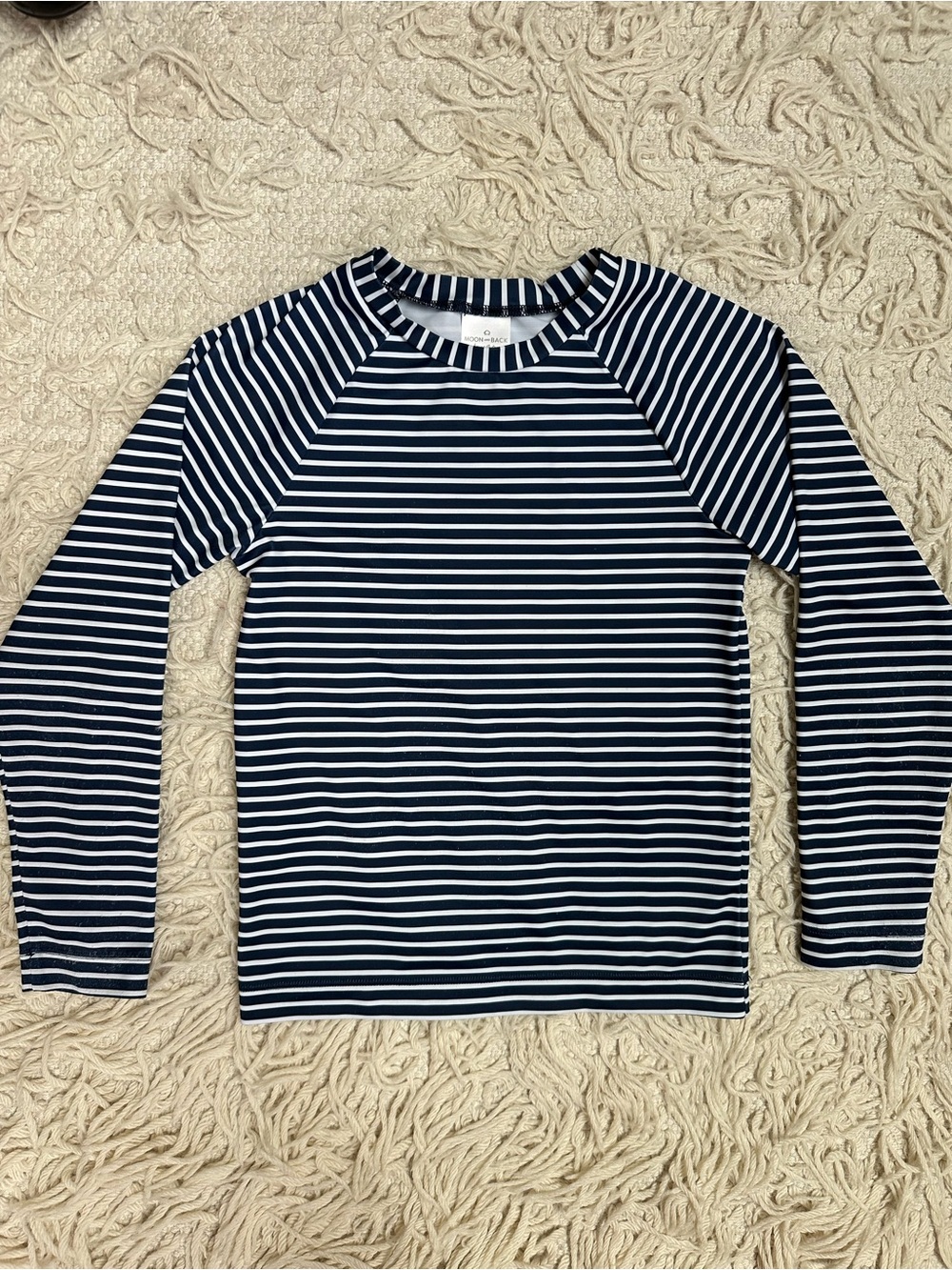 Moon and Back by Hanna Andersson Navy & White Striped Swim Shirt | Size 6-7